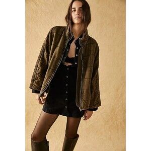 Free People Dolman Quilted Knit Jacket Top Oversized Zip-up Slouchy L NWD 283883